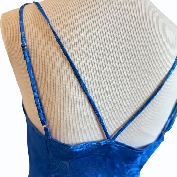VTG Victorias Secret Blue Jacquard Cami Top Sz S Silky Satin Gold Label Strappy - Picture 4 of 9